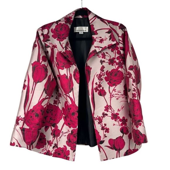 Caroline Rose‎ Jacquard Easy A-Line Jacket Pink Easter Spring Sz S - Picture 3 of 10